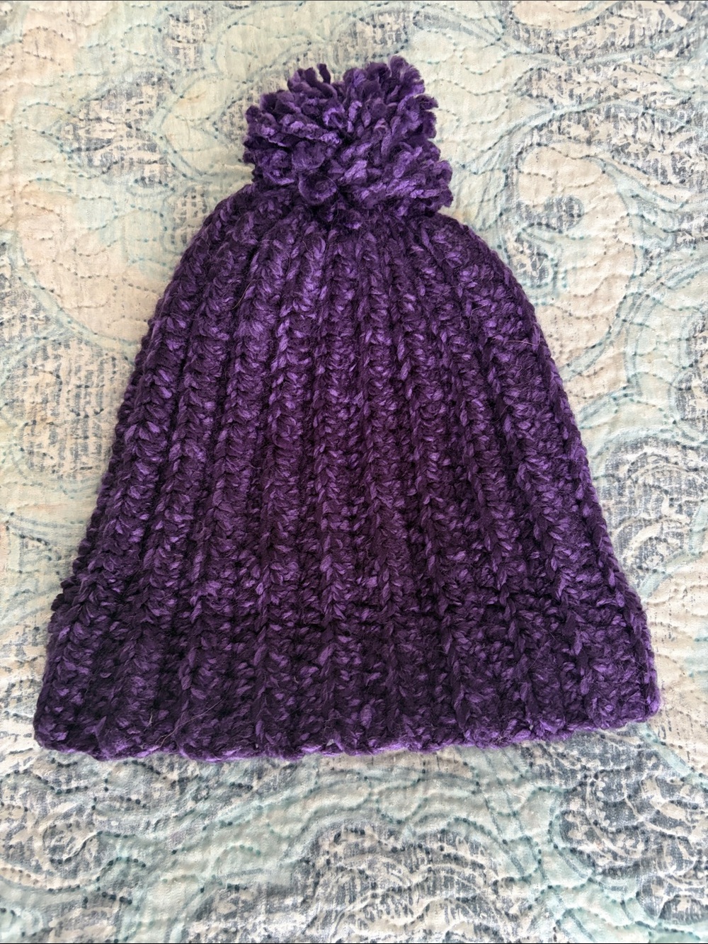 Hand Crafted Purple Pom-Pom Knit Beanie